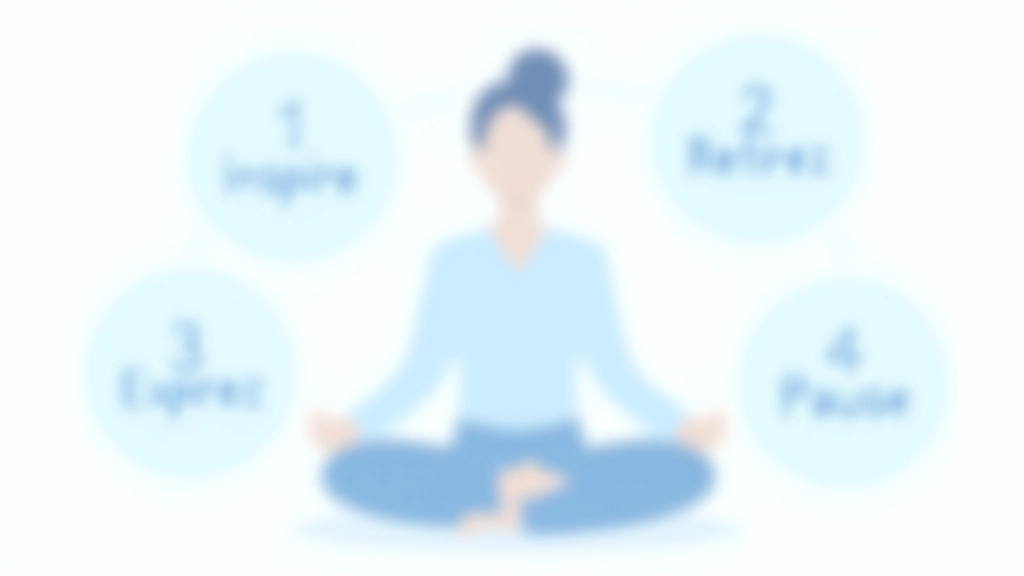 Illustration d'une personne en position de méditation avec les phases de respiration carrée indiquées par des flèches circulaires