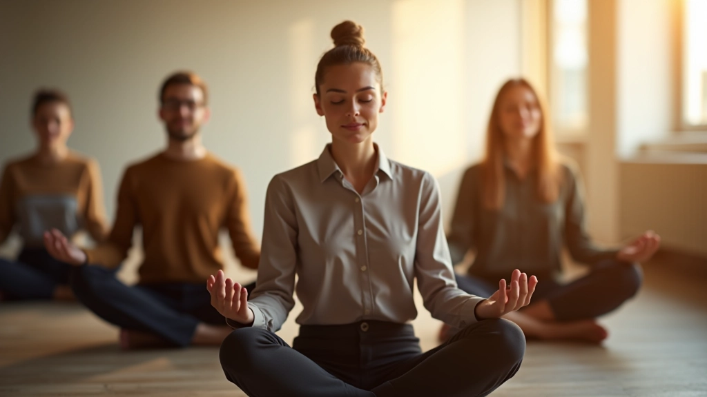 Équipe en séance de méditation guidée
