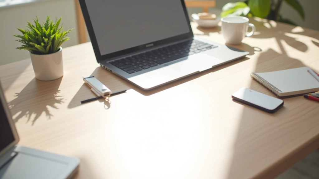 Vue aérienne d'un bureau pendant l'après-midi, espace de travail lumineux et organisé, symbolisant un environnement propice à la détente