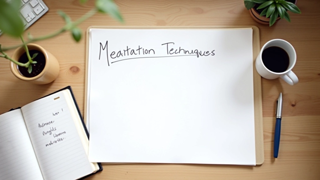 Tableau blanc avec des notes sur la pleine conscience, stylo et cafetière sur un bureau de travail
